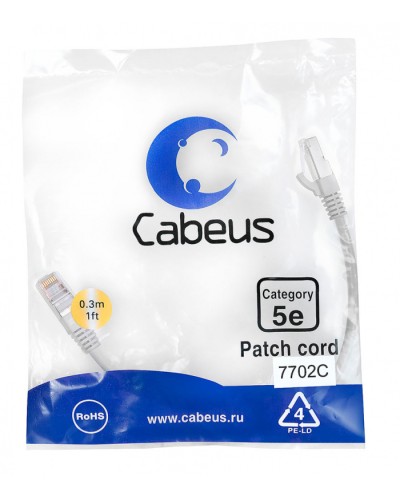 Патч-корд FTP, категория 5e, 0.3 м, экранированный, серый Cabeus PC-FTP-RJ45-Cat.5e-0.3m в Балашихе Патчкорды (медные) Pintop.ru