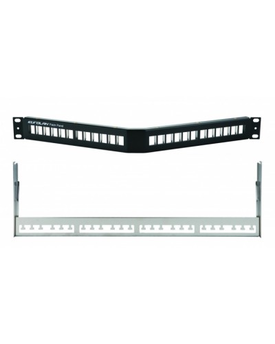 Коммутационная угловая панель 19” наборная, FTP, 1U, 24 порта, черный Eurolan (27A-00-24BL) в Балашихе Патч панель Pintop.ru
