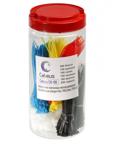 Набор стяжек нейлоновых неоткрывающихся, безгалогенные (halogen free), 100x2.5мм Cabeus CK-100 в Балашихе Стяжки-хомуты Pintop.ru