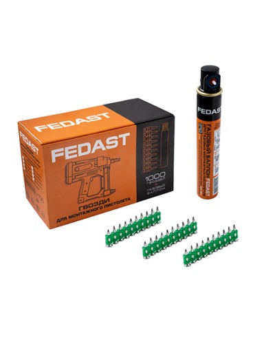 Гвозди 3.0*19 мм усиленные для монтажного пистолета в комплекте с газовым баллоном 165 мм FEDAST (fd3019egfc) в Балашихе Крепеж: Дюбели, шурупы, саморезы Pintop.ru