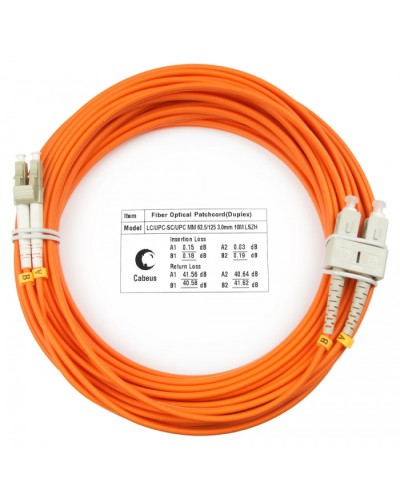 Шнур оптический duplex LC-SC 62,5/125 mm 15м LSZH Cabeus FOP-62-LC-SC-15m в Балашихе Патч-корды оптические Pintop.ru
