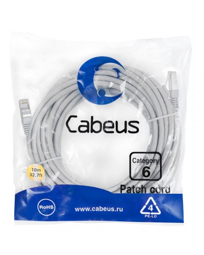Патч-корд FTP, категория 6, F/UTP экранированный, LSZH, 10 м, серый Cabeus PC-FTP-RJ45-Cat.6-10m-LSZH в Балашихе Патчкорды (медные) Pintop.ru