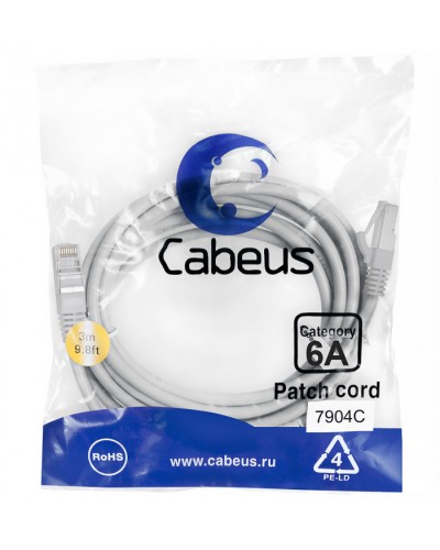Патч-корд SSTP, категория 6a, 10G, S/FTP экранированный, LSZH, 3 м, серый Cabeus PC-SSTP-RJ45-Cat.6a-3m-LSZH в Балашихе Патчкорды (медные) Pintop.ru