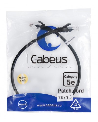 Патч-корд UTP, категория 5e, 0.5 м, неэкранированный, черный Cabeus PC-UTP-RJ45-Cat.5e-0.5m-BK в Балашихе Патчкорды (медные) Pintop.ru