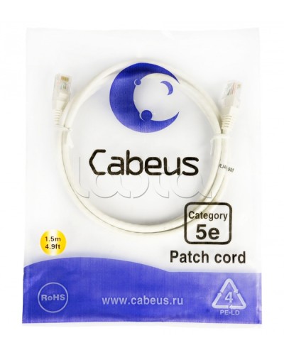 Шнур коммутационный RJ-45 кат.5е (1.5 м) Cabeus PC-UTP-RJ45-Cat.5e-1.5m-WH в Балашихе Патчкорды (медные) Pintop.ru