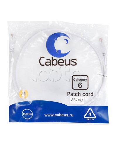 Патч-корд UTP, категория 6, 1 м, неэкранированный, белый Cabeus PC-UTP-RJ45-Cat.6-1m-WH в Балашихе Патчкорды (медные) Pintop.ru