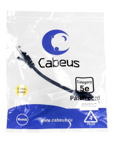 Патч-корд медный U/UTP кат.5е (0,15м) LSZH (черный) Cabeus (PC-UTP-RJ45-Cat.5e-0.15m-BK-LSZH) в Балашихе Патчкорды (медные) Pintop.ru