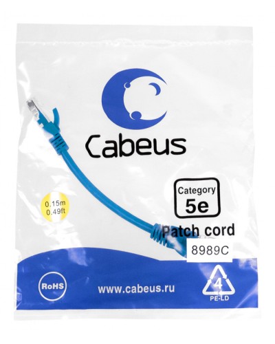 Патч-корд медный U/UTP кат.5е (0,15м) LSZH (синий) Cabeus (PC-UTP-RJ45-Cat.5e-0.15m-BL-LSZH) в Балашихе Патчкорды (медные) Pintop.ru