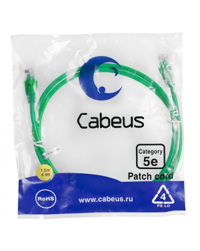 Патч-корд медный U/UTP кат.5е (1,5м) LSZH (зеленый) Cabeus (PC-UTP-RJ45-Cat.5e-1.5m-GN-LSZH) в Балашихе Патчкорды (медные) Pintop.ru