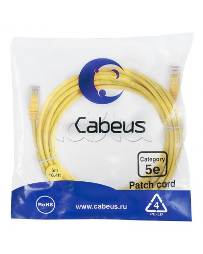 Патч-корд медный U/UTP кат.5е (5м) LSZH (желтый) Cabeus (PC-UTP-RJ45-Cat.5e-5m-YL-LSZH) в Балашихе Патчкорды (медные) Pintop.ru