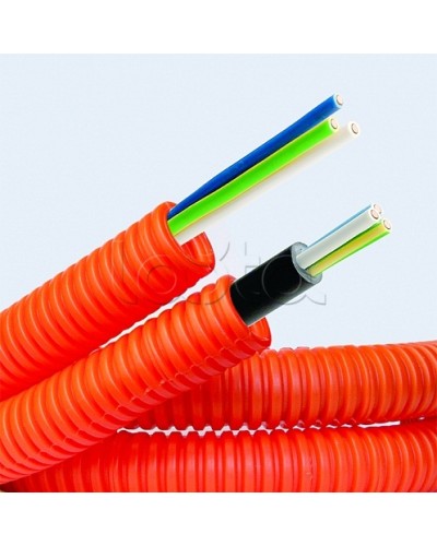 Электротруба ПНД гибкая гофр. д.20мм, цвет оранжевый, с кабелем ВВГнг(А)-LS 3х2,5мм² РЭК ГОСТ+,100м DKC 7S920100 в Балашихе Труба гофрированная Pintop.ru