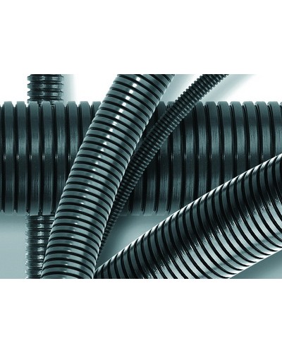 Труба ПА 6 гибкая гофр. д.13мм, ПВ-0, без протяжки, 100м, цвет тёмно-серый DKC 80013 в Балашихе Труба гофрированная Pintop.ru