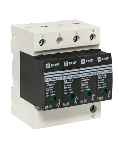 Устройство защиты от импульсных перенапряжений Т1+Т2; Iimp-12,5kA; In-20kA; Uc-275В; 4+0 EKF (OV12-4-504) в Балашихе Электротехническое оборудование Pintop.ru