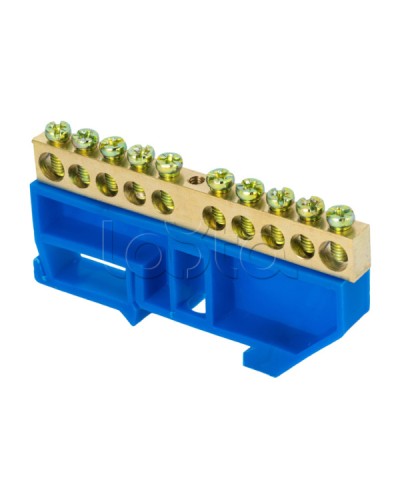 Шина 0 N (8х12мм) 10 отверстий латунь синий изолятор на DIN-рейку EKF PROxima (sn0-125-10-d) в Балашихе Аксессуары для стоек и шкафов Pintop.ru