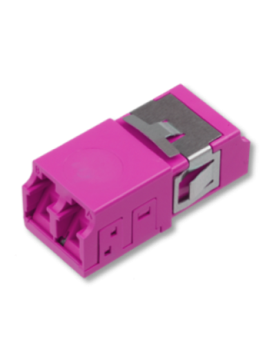 Оптический адаптер OM4, дуплекс LC, без фланцев, со шторками, пурпурный Eurolan (36A-40-2L-11MG) в Балашихе Проходные адаптеры и розетки оптические Pintop.ru