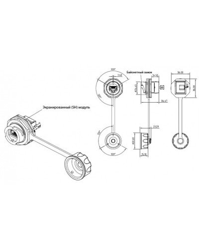 Промышленный модуль Keystone Jack RJ-45 (8P8C) Hyperline (KJ-IE-8P8C-C5e-180-SH-F-BK) в Балашихе Патч-корды и пигтейлы Pintop.ru