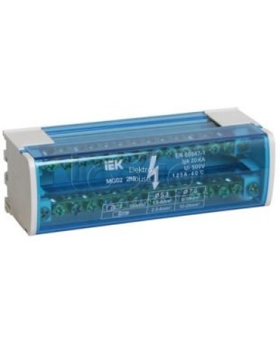 Шина «N» нулевая на DIN-рейку в корпусе 2Х15 групп IEK YND10-2-15-125 в Балашихе Аксессуары для стоек и шкафов Pintop.ru