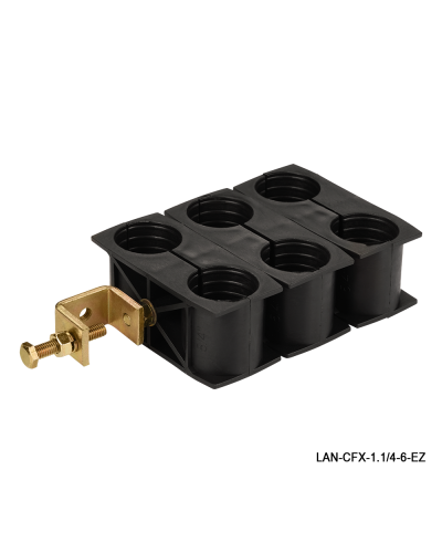 Комплект крепления для 6-ти коаксиальных кабелей диаметром 1-1/4, со струбциной LANMASTER LAN-CFX-1.1/4-6-EZ в Балашихе Аксессуары для стоек и шкафов Pintop.ru