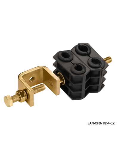 Комплект крепления для 4-х коаксиальных кабелей диаметром 3/8-1/2, со струбциной LANMASTER LAN-CFX-1/2-4-EZ в Балашихе Аксессуары для стоек и шкафов Pintop.ru