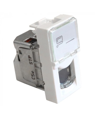 Вставка Mosaic 22.5x45, RJ-45 STP, кат.5e, со шторкой и увеличенным окном маркировки, белая LANMASTER LAN-SIP-22S5E-WH в Балашихе Модули Keystone Pintop.ru