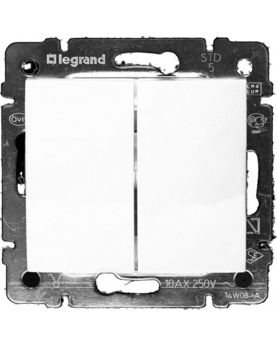 Выключатель двухклавишный 10 AX 250 В белый Valena Legrand 774405 в Балашихе Аксессуары для кабель-канала Pintop.ru