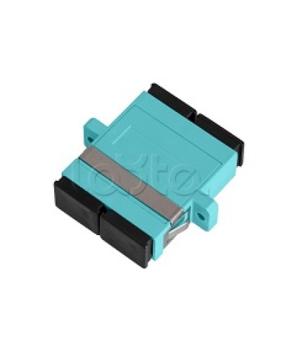 Адаптер NIKOMAX волоконно-оптический, соединительный, многомодовый, стандарта OM3, SC/UPC-SC/UPC, двойной, пластиковый, без шторки, с фланцами, аква, уп-ка 2шт. NIKOMAX (NMF-OA2M3-FN-SCU-SCU-AQ-2) в Балашихе Проходные адаптеры и розетки оптические Pint