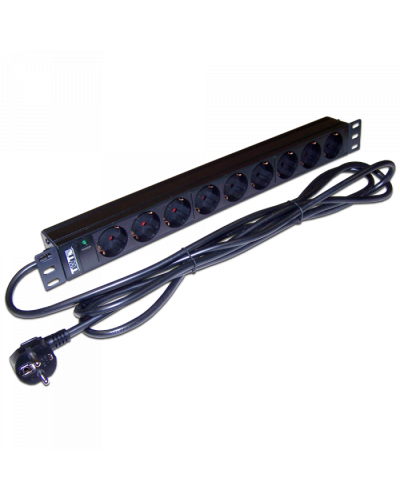 Блок розеток 19, 1-фазный 16A / 250V, 9xSchuko, шнур 3.0 м, вилка Schuko TWT (TWT-PDU19-16A9P-3.0) в Балашихе Блоки розеток Pintop.ru