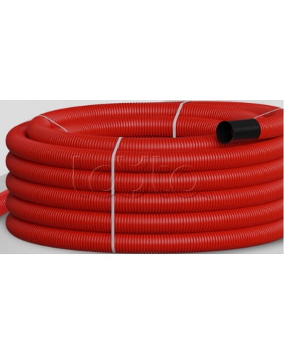 NR050 Двустен. труба ПНД гибкая откр. прокладки, SN26, с зондом, D50мм (50м) красн. Экопласт (801050HFR-UF-RD) в Балашихе Труба гофрированная Pintop.ru