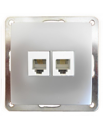 Розетка телефонная двойная 2хRJ-11 с накладкой (серебристый металлик) LK60 (865603) в Балашихе Розетки компьютерные и телефонные Pintop.ru