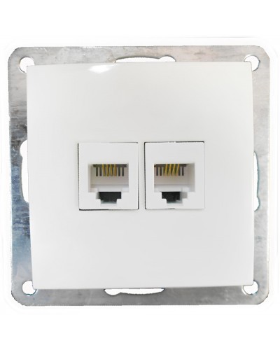 Розетка телефонная двойная 2хRJ-11 с накладкой (белый) LK60 (865604-1) в Балашихе Розетки компьютерные и телефонные Pintop.ru