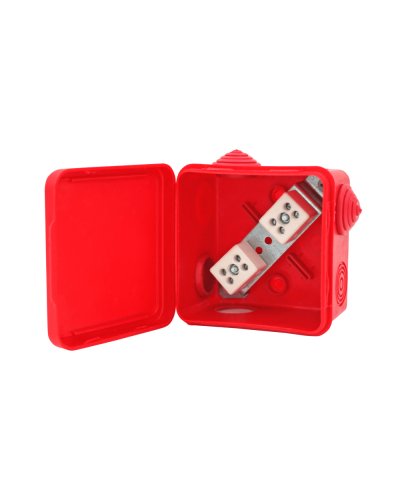 Коробка распределительная огнестойкая КРОПС-П3, IP54, габаритные размеры 80х80х50 мм, для кабелей сечением до 2,5 мм2, 2 клеммы КМ-Профиль (FRJB-KM-P3-2.5-02-КРОПС-IP54) в Балашихе Распределительные коробки Pintop.ru