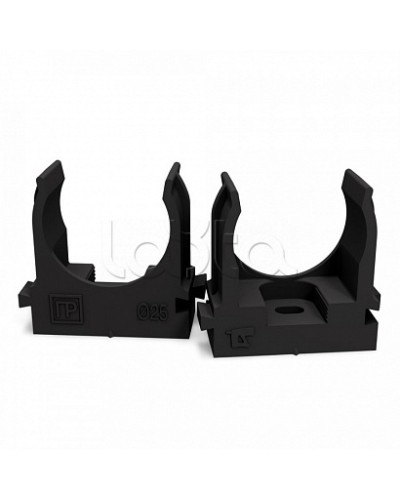 Крепеж-клипса для труб атмосферостойкая для монтажного пистолета черная в п/э d25 мм (100шт/700шт уп/кор) Промрукав (PR13.0407) в Балашихе Держатели, клипсы, скобы Pintop.ru