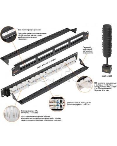 Патч-панель 19, 1U, 24xRJ45 NIKOMAX (NMC-RP24UD2-1U-BK) в Балашихе Патч панель Pintop.ru