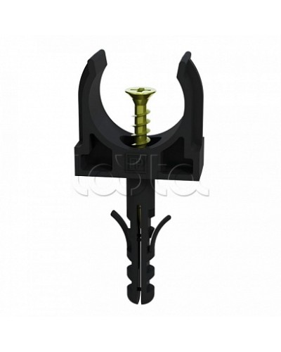 Крепеж-клипса с дюбелем и саморезом черная д32 (25шт/500шт уп/кор) Промрукав (PR13.0222) в Балашихе Держатели, клипсы, скобы Pintop.ru